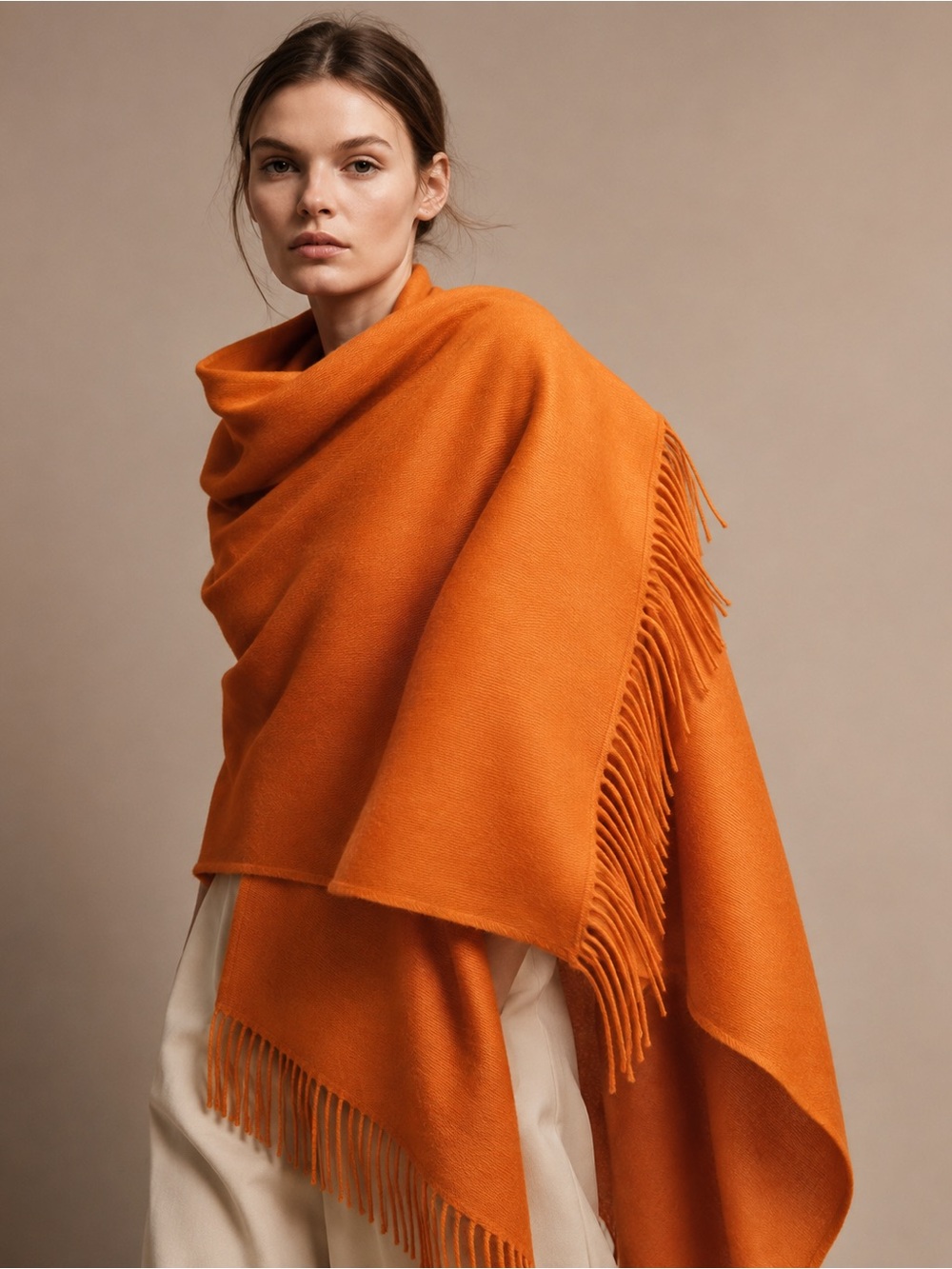Museum Artifacts Bombay Orange Pashmina Style Shawl Fringe Wrap NWT
